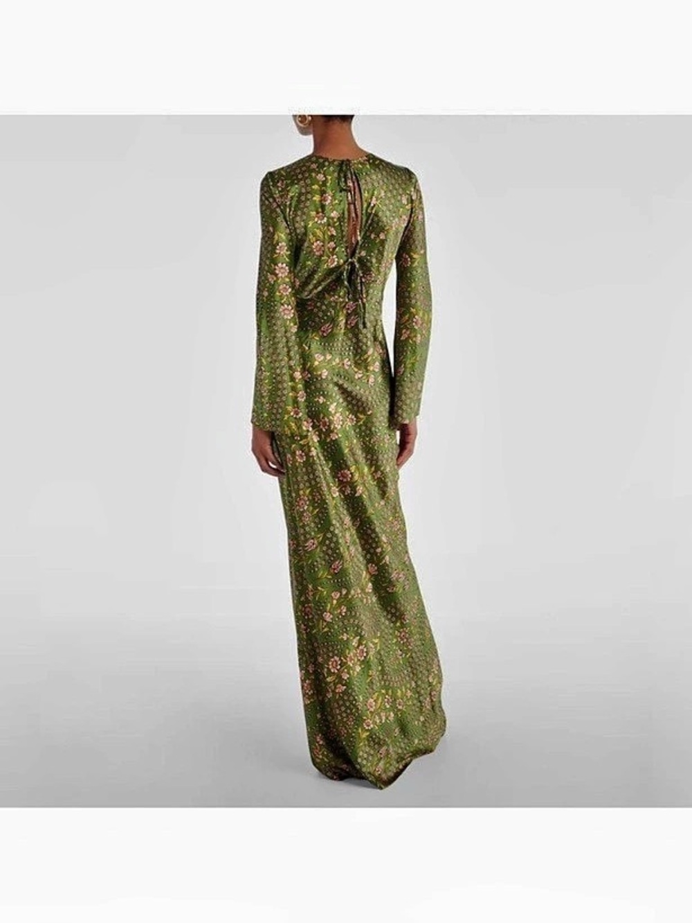 NWOT Veronica Beard Gemma Silk-Blend Satin Maxi Dress Green & Pink Medium - Picture 2 of 11
